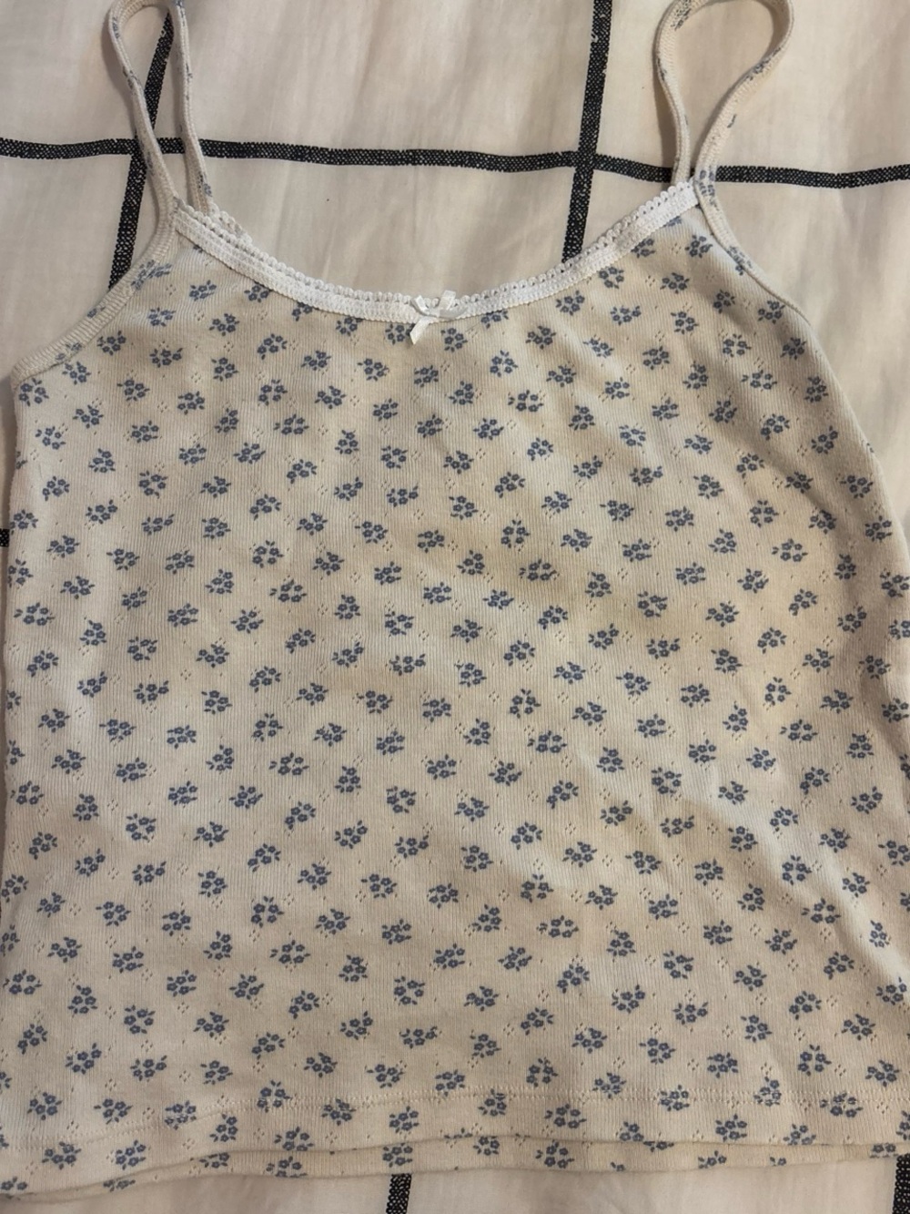 Brandy Melville White Cami with Blue Floral Print